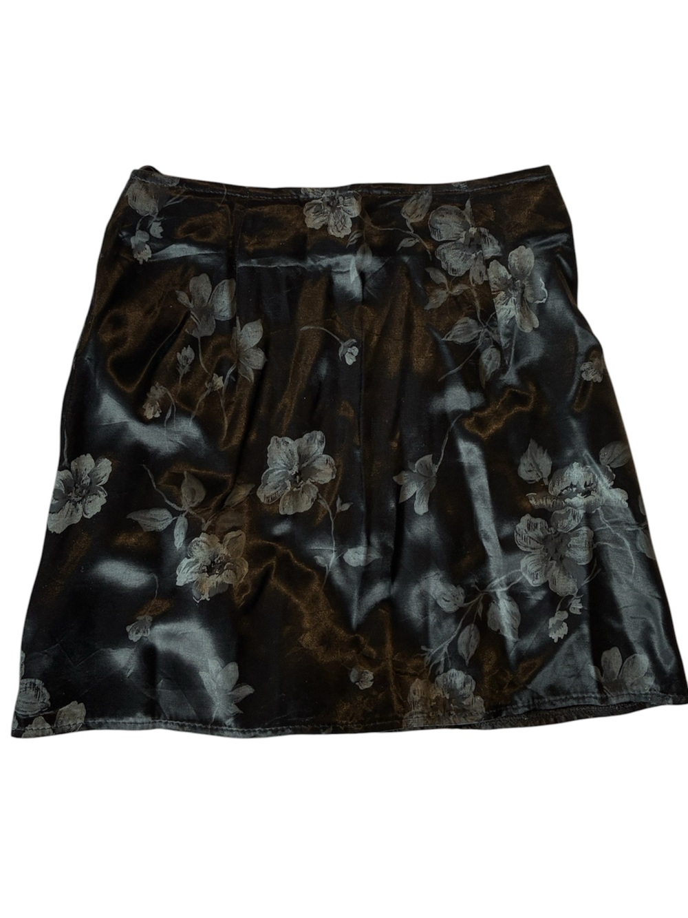 Black Satin Floral Mini Skirt